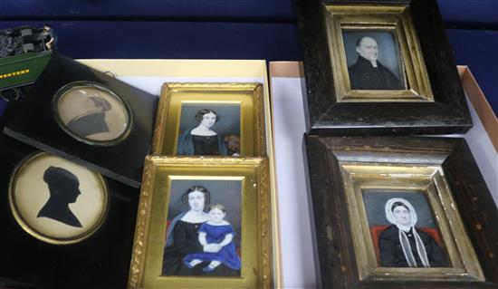 Five miniatures and a silhouette of Richard Eaton, Governor of Derby Gaol and his descendants